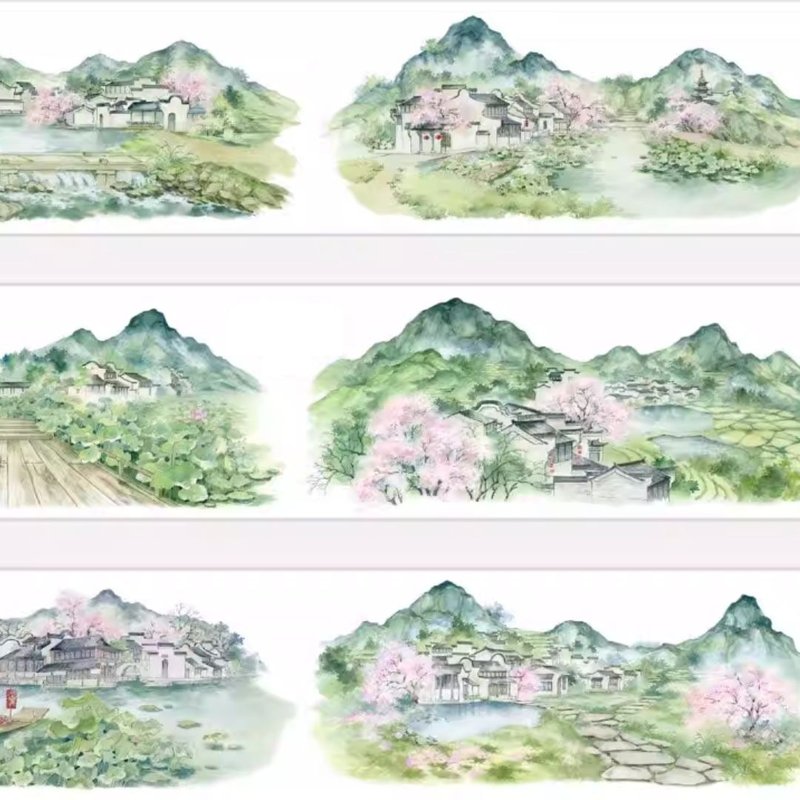 Jiangnan Water Village PET/washi tape 5m/10m roll - มาสกิ้งเทป - วัสดุอื่นๆ 