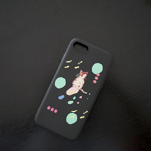 yinke 餅乾小貓 質感印花手機殼iphone全系列 藕粉 / 黑色 可使用掛繩