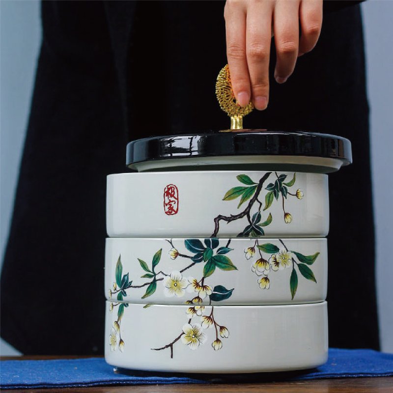 復古三層陶瓷收納盒 - 擺飾/家飾品 - 陶 