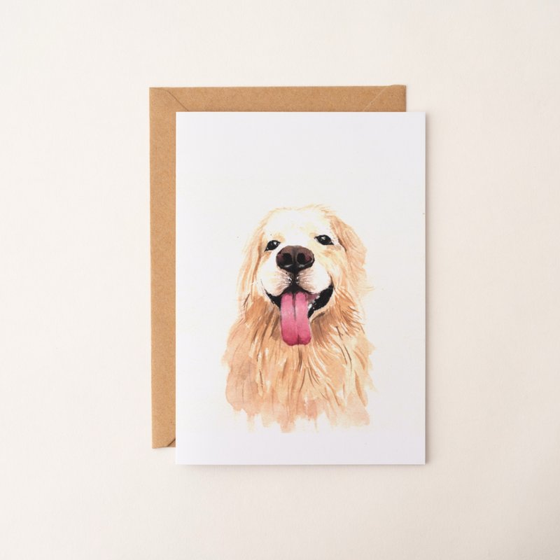水彩寵物似顏繪手寫字卡片 萬用卡 生日卡片 感謝卡 藝術卡 賀卡 - 卡片/明信片 - 紙 金色