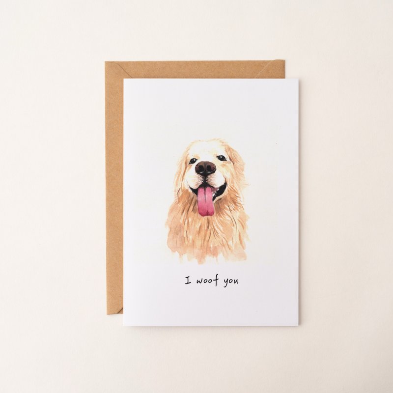 I woof you ペット似顔絵カード 多目的カード バースデーカード サンキューカード アートカード グリーティングカード - はがき・メッセージカード - 紙 ゴールド