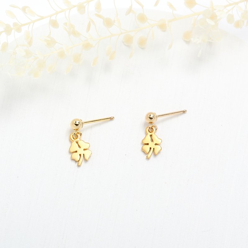 Lucky Clover s925 sterling silver 24k gold plated earrings Birthday gift - Earrings & Clip-ons - 24K Gold Gold
