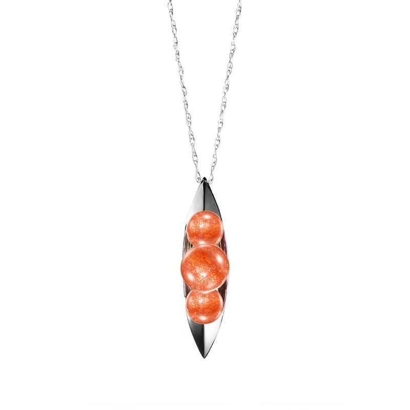Pea in a Pod Sunstone Necklace,  14k Solid White Gold Tangerine Orange Pendant - สร้อยคอทรง Collar - เครื่องประดับ สีส้ม