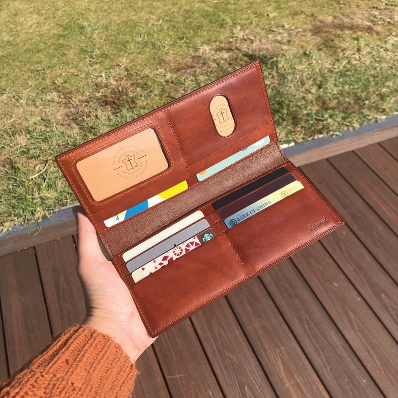 【Long Wallet】Brown Buttero | Slim | Handmade Leather in Hong Kong - กระเป๋าสตางค์ - หนังแท้ สีนำ้ตาล