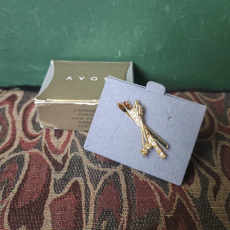 [Old jewelry/Old Western items] VINTAGE American AVON Winter Sports ski brooch - เข็มกลัด - โลหะ สีทอง