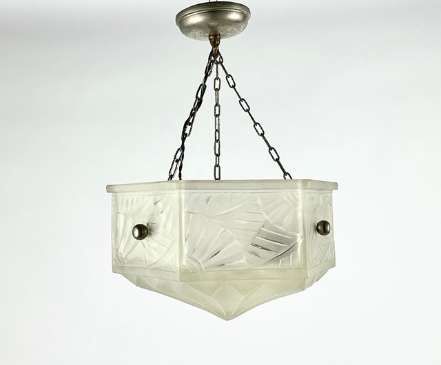 アンティーク シャンデリア アールデコ 真鍮 ガラス 天井ランプ