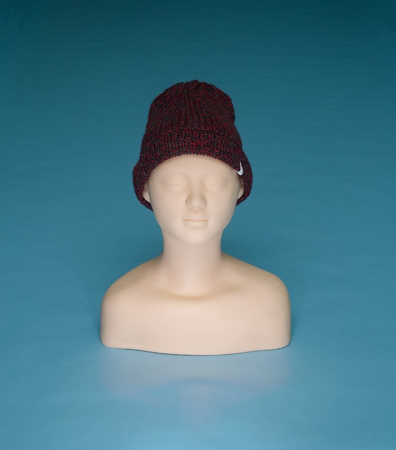 Lightweight - Gray Red LT04 Hand-knitted Cap - หมวก - ขนแกะ สีเทา