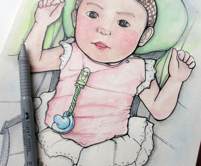 ご飯を待っているdunmi 手描きのポートレートイラスト 一人 個人 の人 Baby ショップ Dunmi 似顔絵 Pinkoi