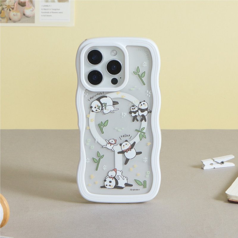 醜白兔貓熊作伴雲朵波波MagSafe iPhone手機殼 - 手機殼/手機套 - 塑膠 多色