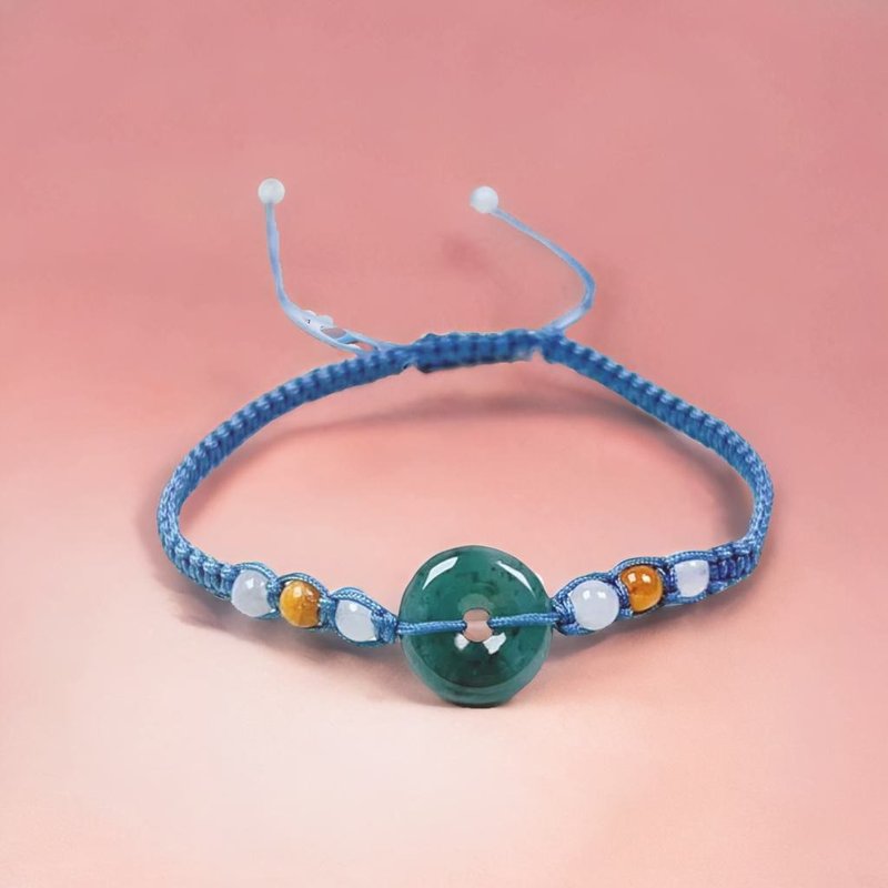 [May ‧Peace] Ice Blue Water Jadeite Peace Buckle Braided Bracelet | Natural Jadeite A | Gift - สร้อยข้อมือ - หยก สีน้ำเงิน