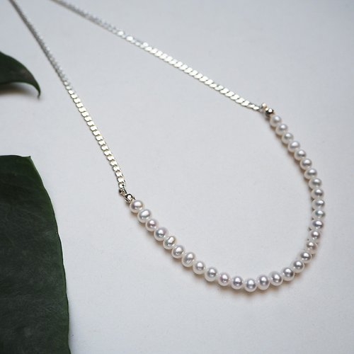 mittag jewelry｜公平貿易珠寶 chain pearl necklace_銀鍊珍珠項鍊 5-7mm淡水珍珠