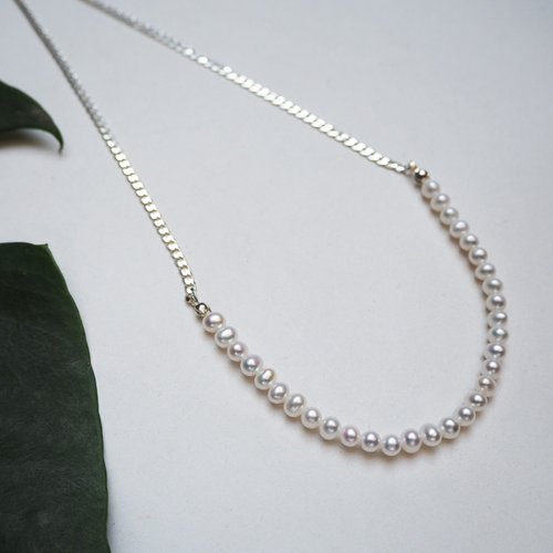 mittag jewelry｜公平貿易珠寶 chain pearl necklace 銀鍊珍珠項鍊 5-7mm淡水珍珠