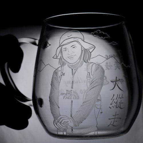 MSA玻璃雕刻 360cc【大縱走紀念】(寫實版半身+山景)日本HARIO耐熱杯