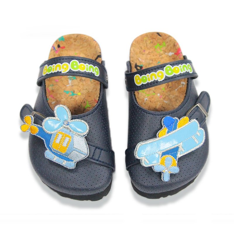 軟木機能涼拖鞋 – 深藍前包後空(贈直昇機飾品*2) - 童裝鞋 - 人造皮革 藍色
