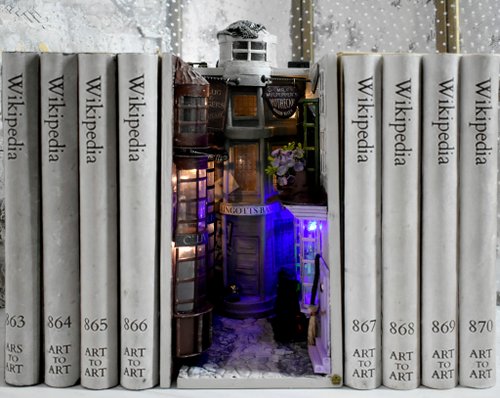 Book nook DIAGON ALLEY insert between books, miniature street