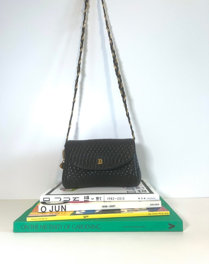 Bally黑色皮革菱格肩背包手提包腋下斜揹袋 日本中古Vintage - 錢包/皮夾/長短夾 - 真皮 黑色
