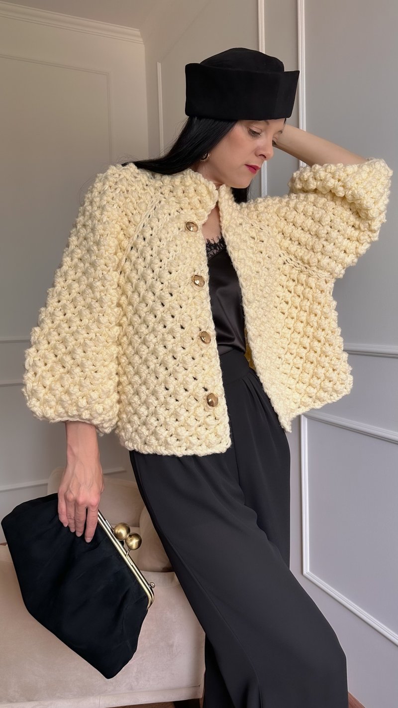 Cropped sweater jacket Wedding coat Knit cardigan for women - 女毛衣/針織衫 - 羊毛 