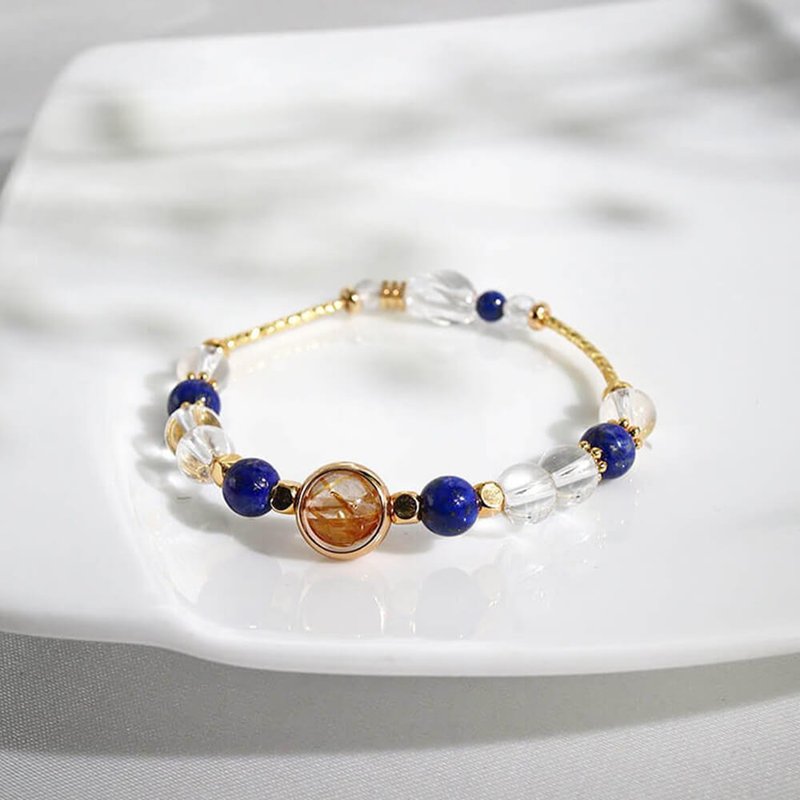 Heart of the Ocean | A14 Titanium Lapis Lazuli White Crystal Bracelet - Bracelets - Gemstone Blue