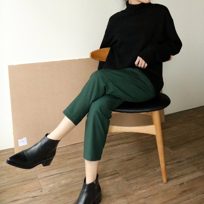 Jun Trousers forest green nine-point pipe pants can be customized - Women's Pants - Cotton & Hemp Green