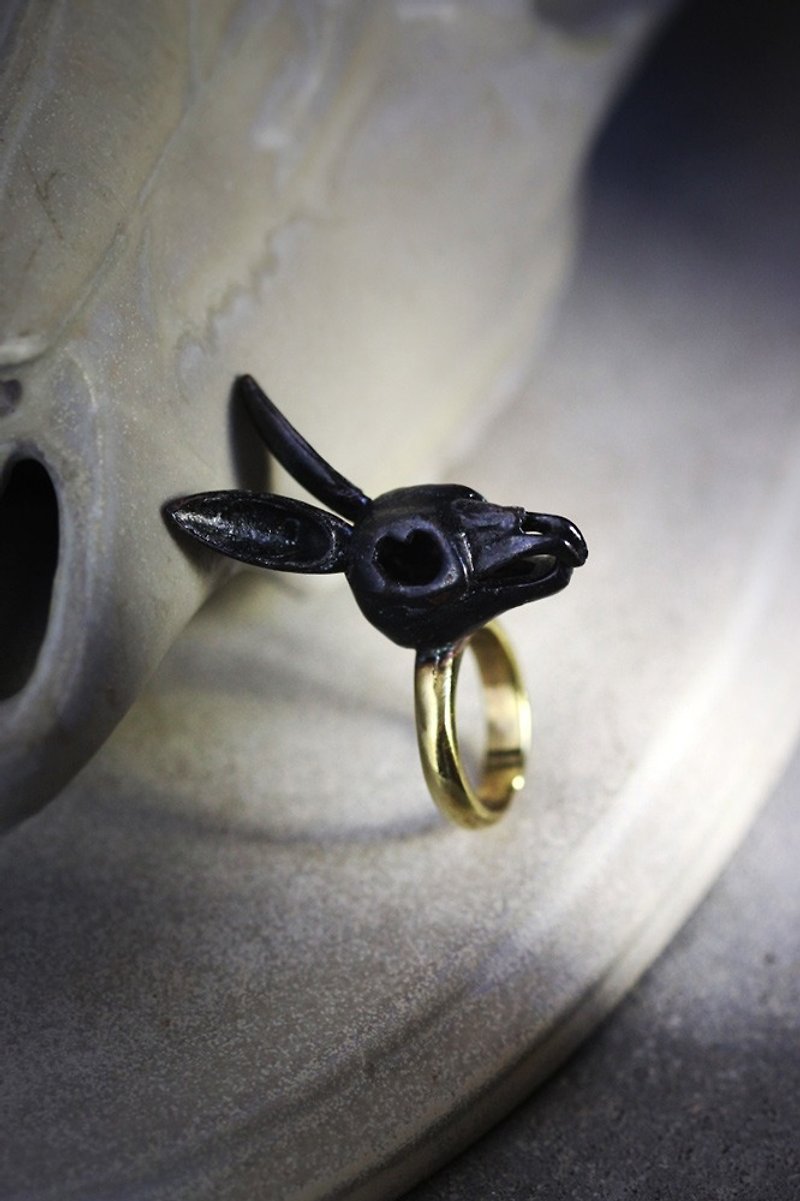 Rabbit Skull Ring - Black Version by Defy / Statement Ring Jewelry - General Rings - Other Metals Black