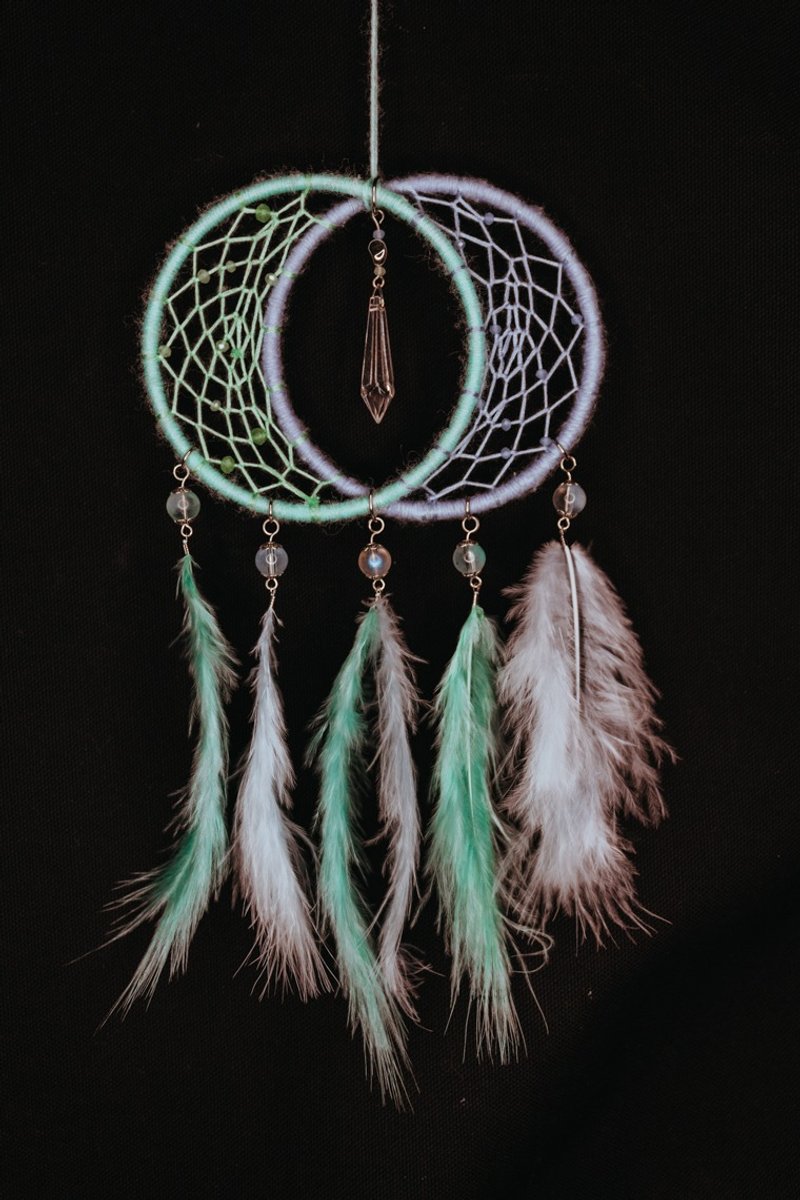 純手工捕夢網 Handmade Dreamcatcher－【雙月－藍綠】 - 擺飾/家飾品 - 其他材質 藍色