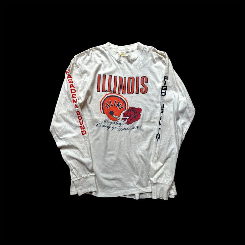 80s 美國古著 illinois football 薄長袖上衣 - 男 T 恤 - 棉．麻 多色