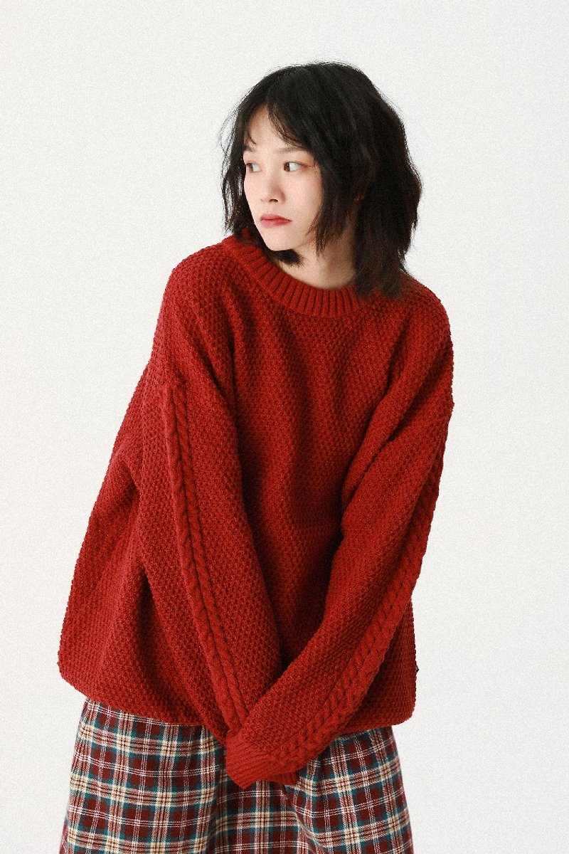 Cotton & Hemp Women's Sweaters Red - Dark red 4-color basic classic twist knitted sweater unisex men and women Japanese pullover sweater M-2XL