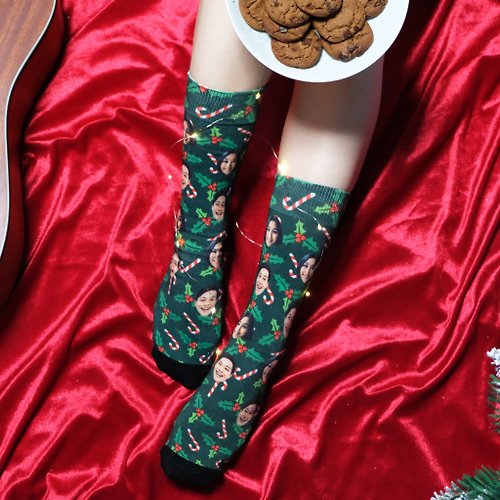 Gify 【客製化禮物】聖誕 禮物 聖誕綠色士的糖 頭像客製化襪
