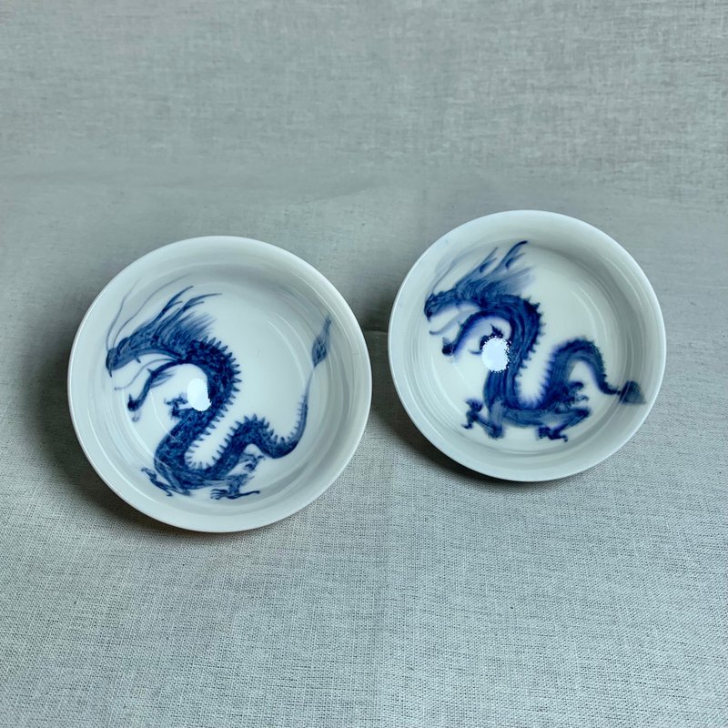 Xianglong Peacock Opening Pairing Cup Gift Box Full Cup 80ml Made by Qiu Yuning Taiwan Yingge 0011 - Teapots & Teacups - Porcelain Blue