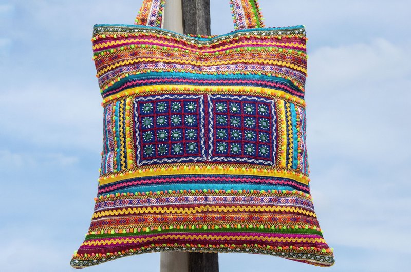 手工刺繡側背包 民族風包  波西米亞肩背包 boro刺繡包-沙漠鏡子 - 側背包/斜背包 - 棉．麻 多色
