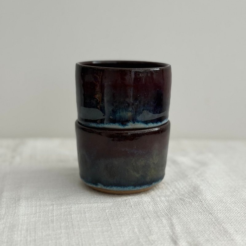 陶瓷沙土紫藍色釉小杯 - 一套兩件 - 茶壺/茶杯/茶具 - 陶 藍色