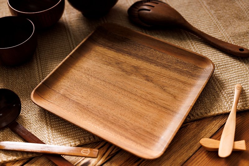 Islandoffer 島嶼製作 相思木正方形高級日式木製甜點盤子托盤 - 盤子/餐盤 - 木頭 金色