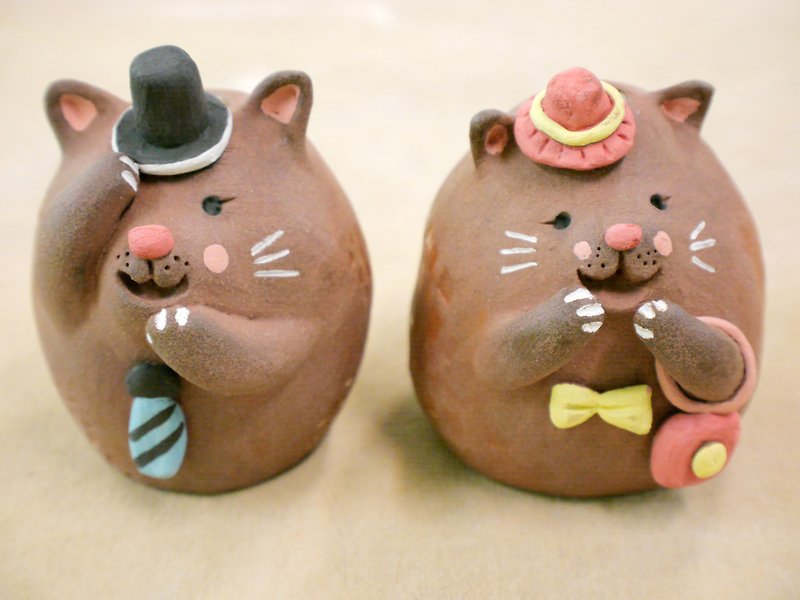 【小花器】上街買菜─胖胖貓組 - 花瓶/陶器 - 陶 
