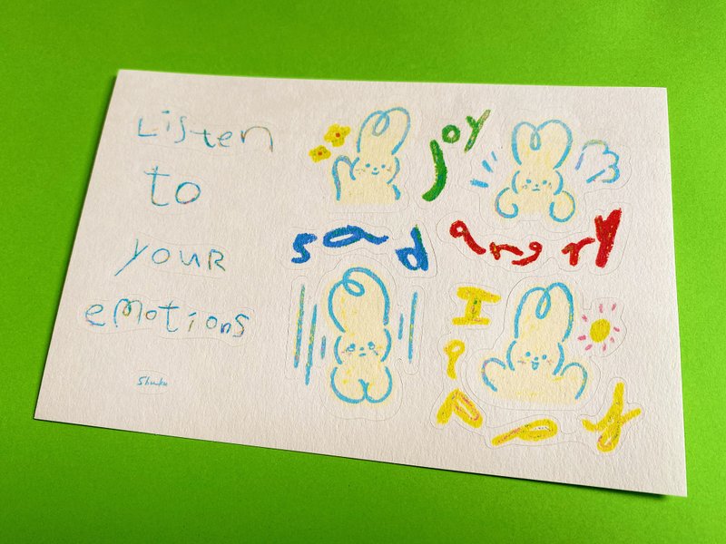 Shuku 兔子半裁切貼紙 | Listen to your emotions sticker - 貼紙 - 紙 多色
