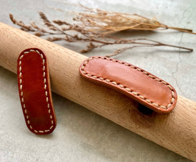 レザーヘアクリップ BBクリップ 手縫いベジタブルタンニン鞣し革ヘア