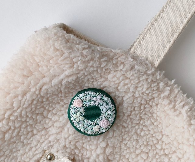 薔薇リース刺繍　ハンドメイド　ブローチヘアゴム　バラ レトロなバラの花束刺繍ブローチor刺繍ヘアゴム 母の日 ブローチ