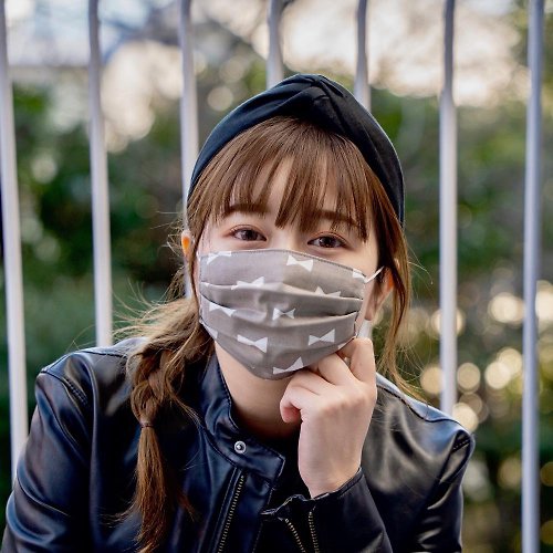 Temariya 日本製布口罩專門店 手工立體口罩 可洗滌 日本製純棉二重紗布 蝴蝶 灰色 成人