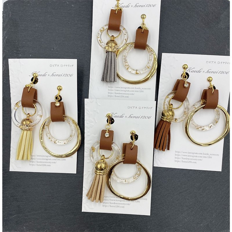 CHA-0010 leather tassel earrings - Earrings & Clip-ons - Other Materials 