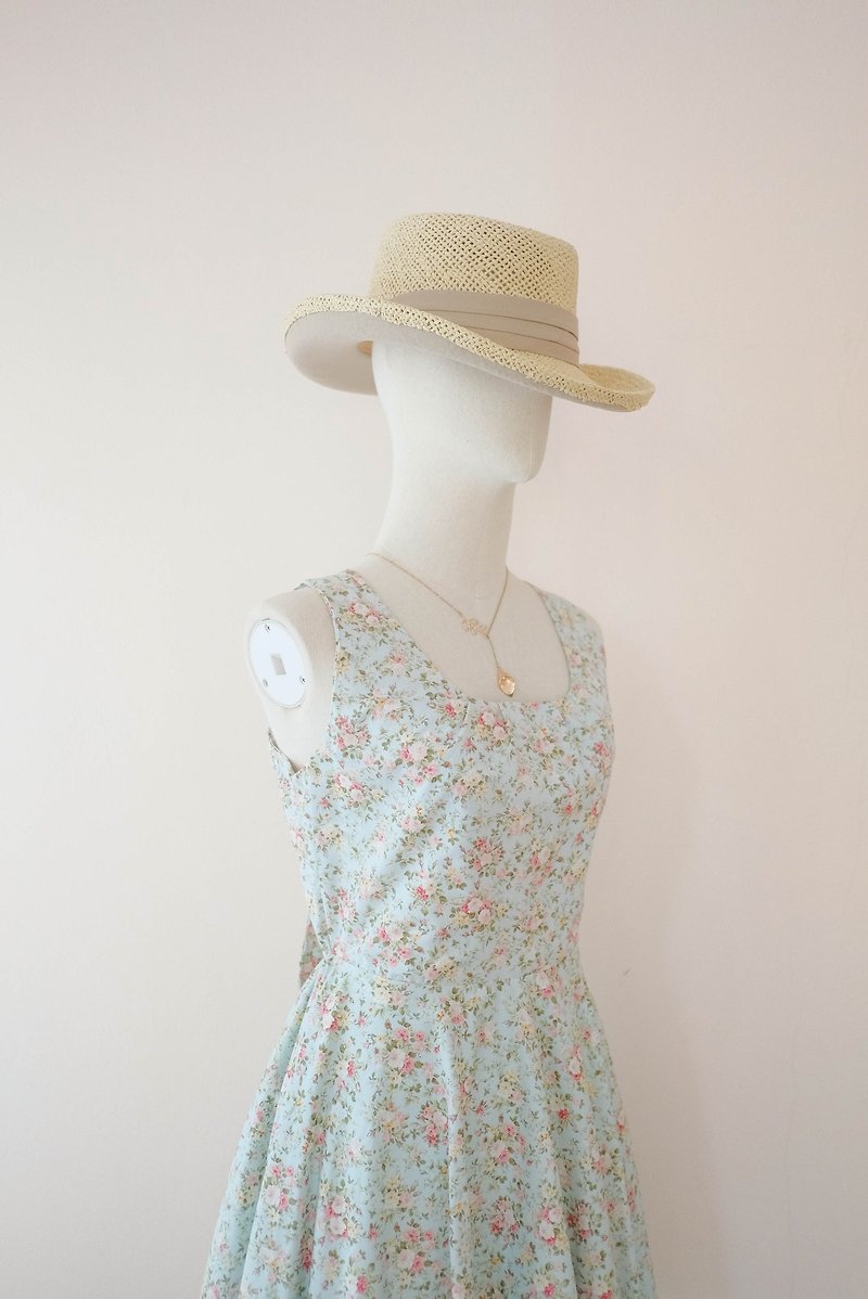 SALE  58% Mint green sundress Floral party dress summer bow back dress - One Piece Dresses - Cotton & Hemp Green