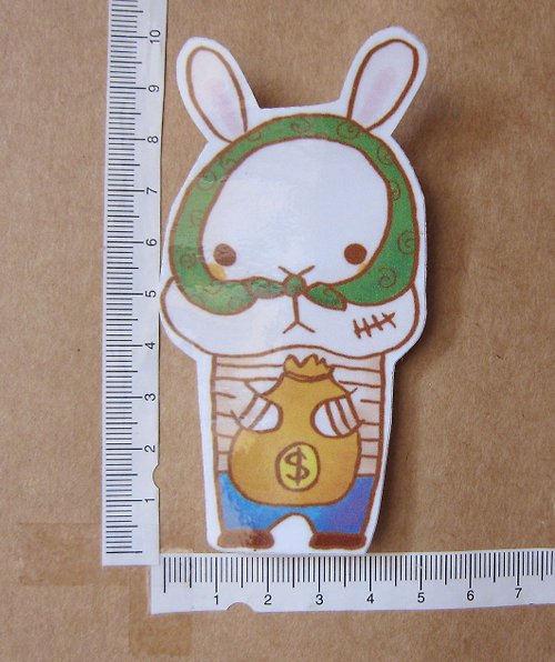 毛球工坊 手繪插畫風格 完全 防水貼紙 兔子小偷