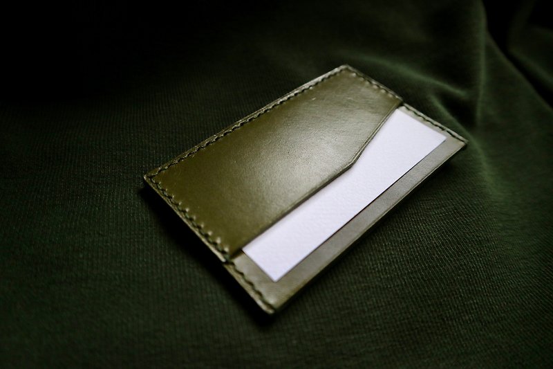 Vegetable Tanned Leather Ticket Card Holder/Olive Green/Card Holder/Card Holder/Free Lettering Gift - ที่เก็บนามบัตร - หนังแท้ สีเขียว