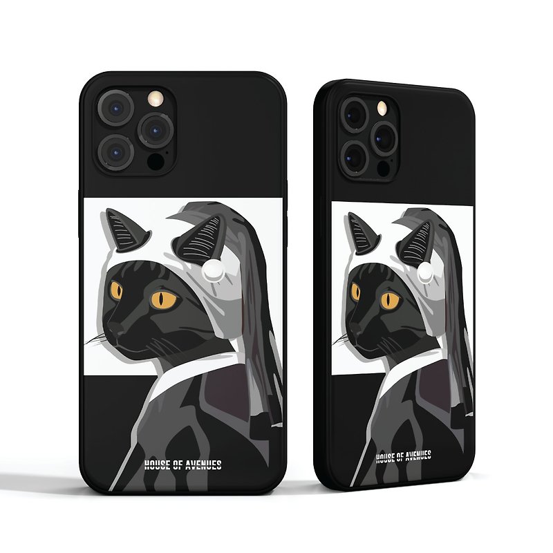 |HOAオリジナルデザインの電話ケース|真珠の耳飾りの猫|ブラック|
