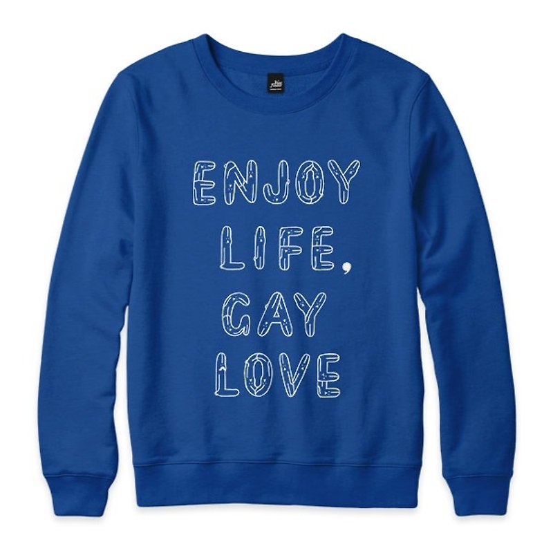 ENJOY LIFE, GAY LOVE-Royal Blue-Unisex University T - เสื้อยืดผู้ชาย - ผ้าฝ้าย/ผ้าลินิน สีน้ำเงิน
