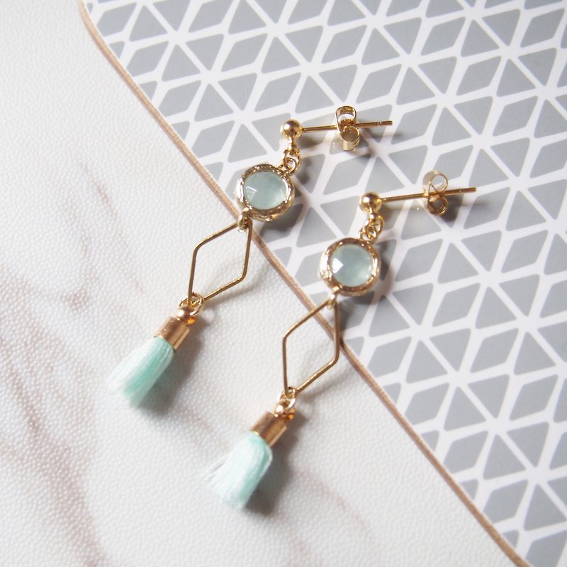 Gold-plated edging glass imitation gemstones • Brass geometry • Mini tassels • Alloy stud earrings - Earrings & Clip-ons - Other Metals Green
