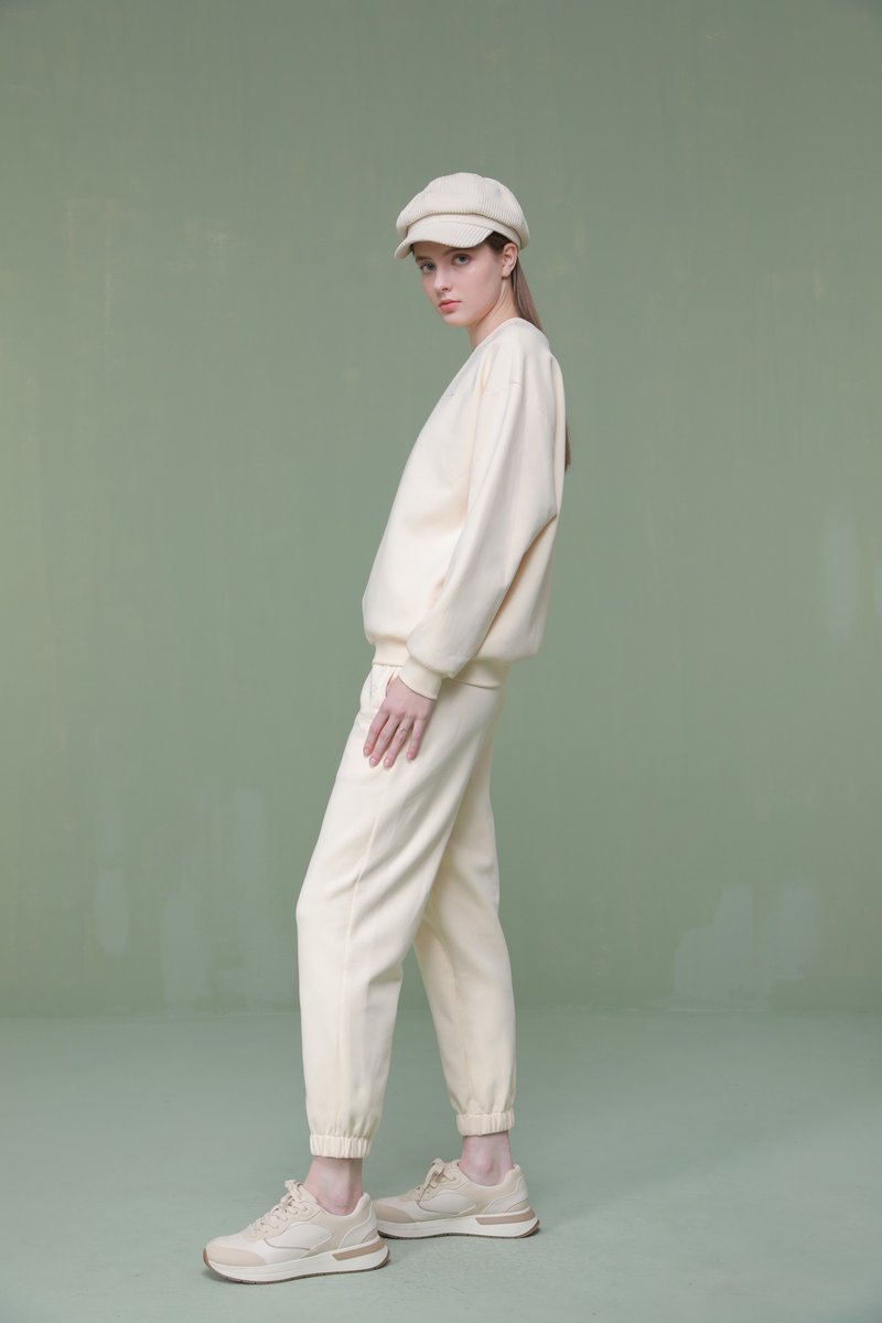 Banana Cream Elasticated Lounge Pants - กางเกงขายาว - ผ้าฝ้าย/ผ้าลินิน สีเหลือง