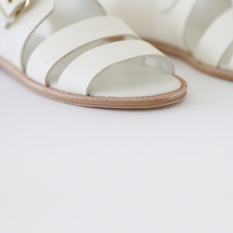 KOOW leather simple Roman white sandals leather outsole handmade - Sandals - Genuine Leather White