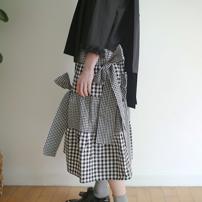 市松模様のドレスのスカートのステッチ -  imakokoni - スカート - コットン・麻 グレー