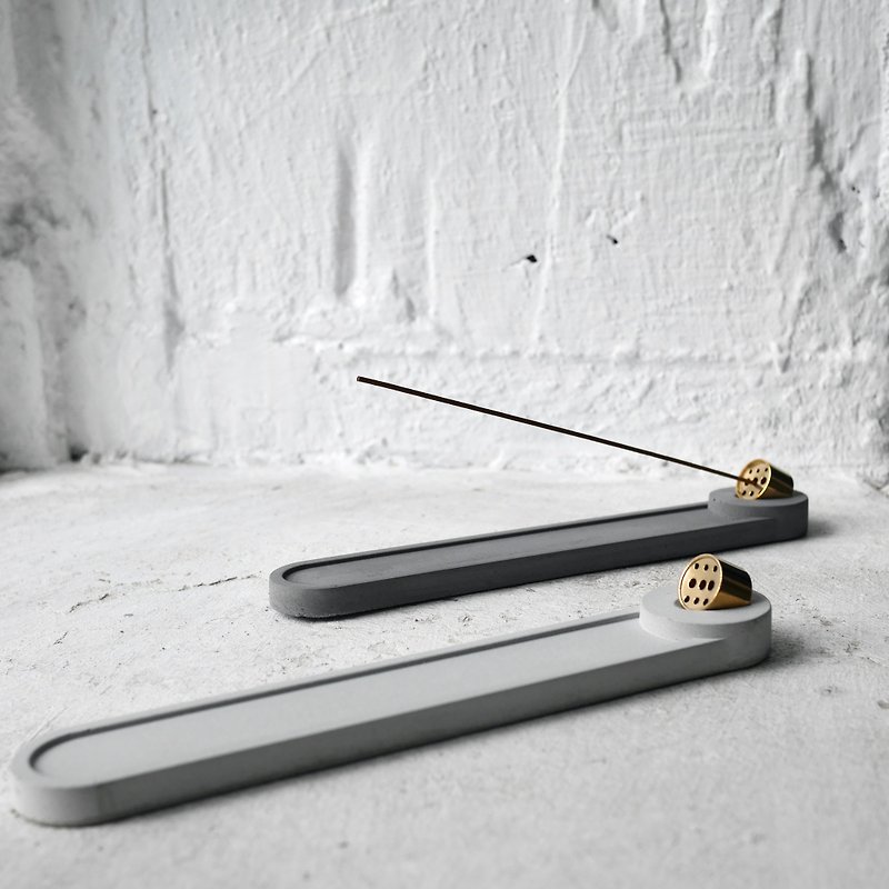 Incense holder | long-round shape | light grey & dark grey - Fragrances - Cement Gray