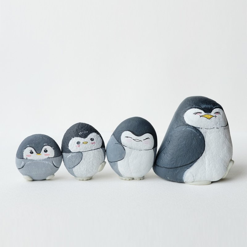 Mom and child Penguin doll stone painting,unique gift handmade. - Stuffed Dolls & Figurines - Stone White