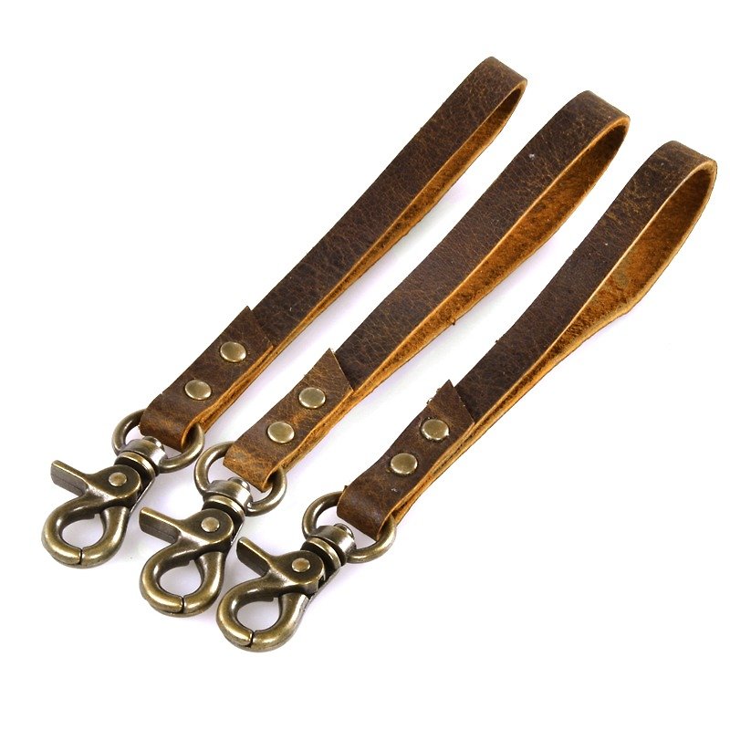 [U6.JP6 Handmade Leather Goods] Imported cowhide hand strap. Universal leather rope - Keychains - Genuine Leather Brown